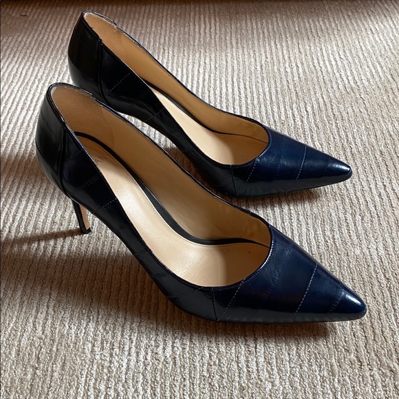 Alexandre Birman Textured Leather Two Tone Blue Black Python Pumps Heels 7.5 - Picture 13 of 15